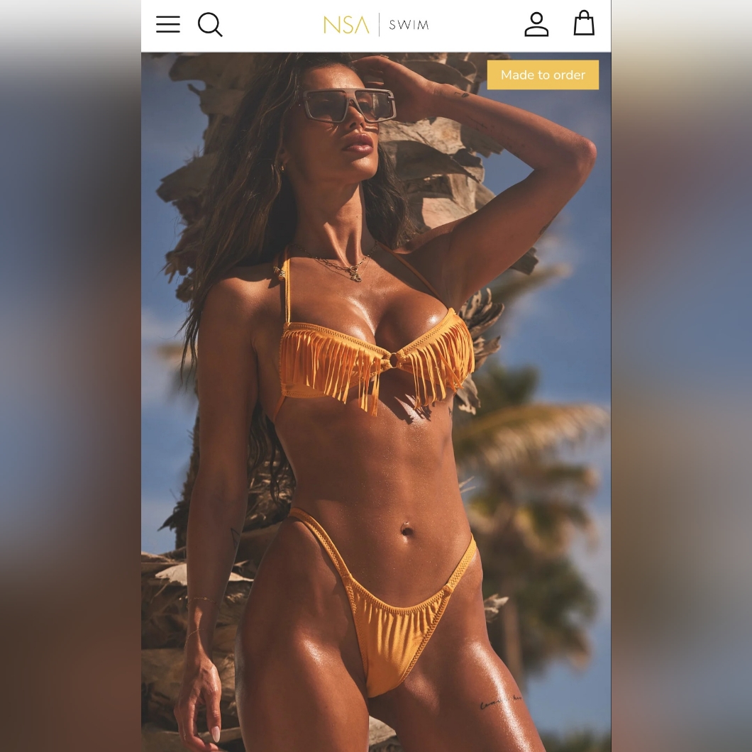 Fringe Triangle Bikini Top & High-Cut Bottom In Mustard